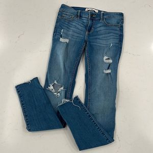 Hollister Low Rise Super Skinny Distressed Stretch Blue Jeans 3R W26 L30